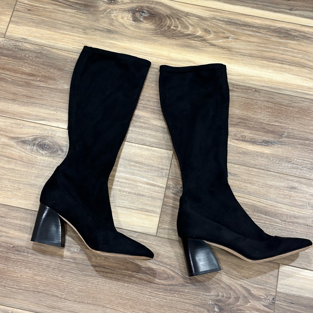 Donald J. Pliner Knee High Black Suede Pull on Heeled Boots Women’s Size 7.5 - Picture 2 of 12